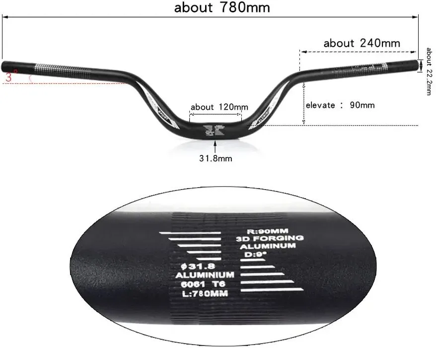 řidítka 780 m šíře zdvih 90mm černé